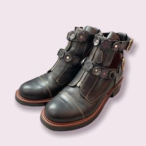 Genuine Coach booties! With flower and strap detail. Zip up. Motor booties.
